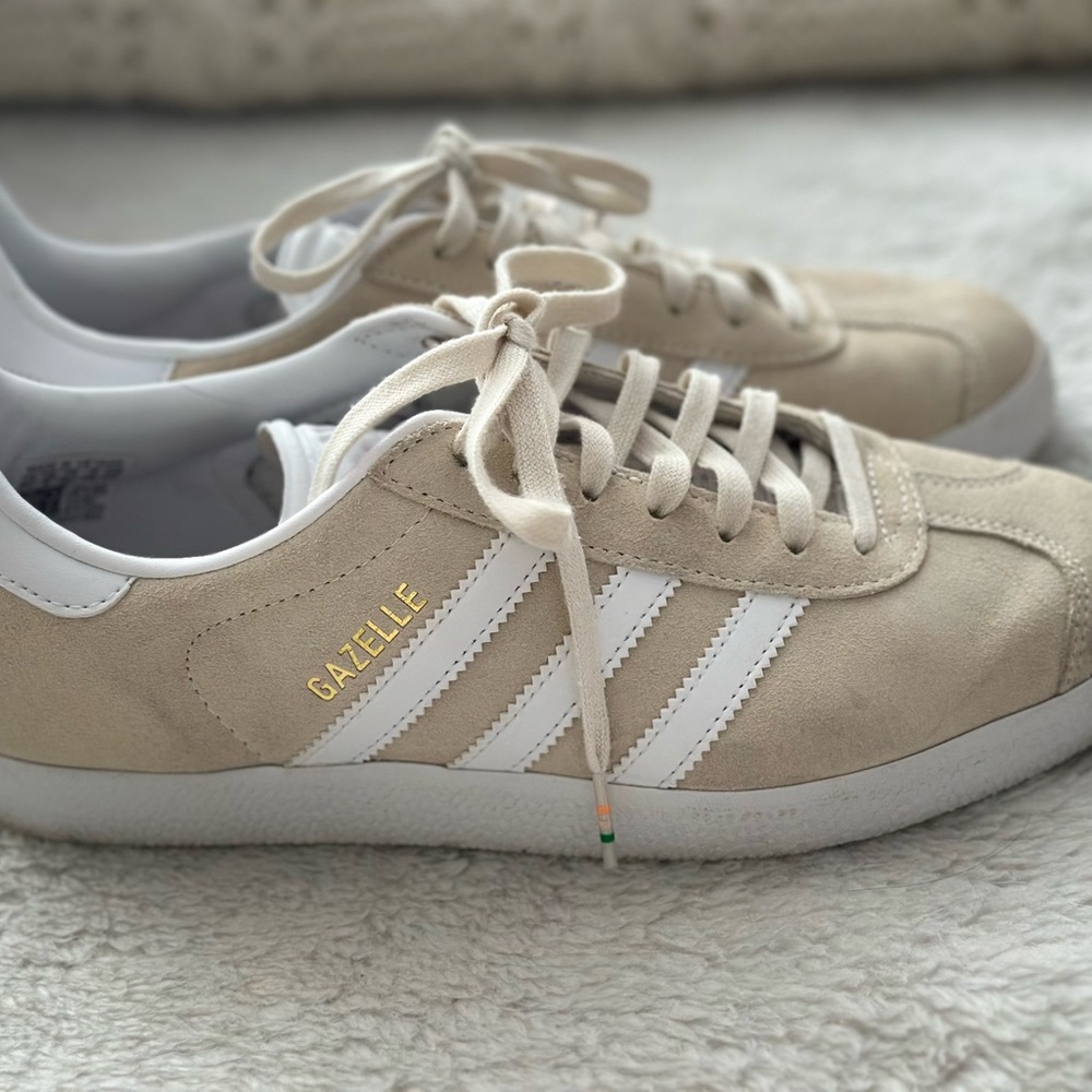 Adidas Gazelle Light Tan and White Sneakers